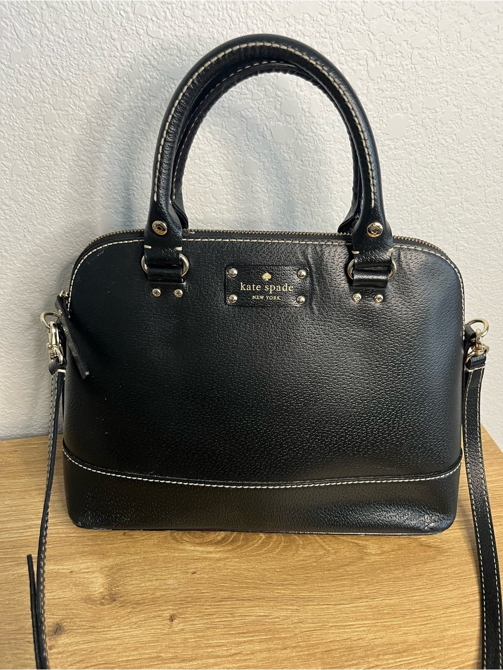 Kate Spade Wellesley Rachelle Black Pebbled Leather Dome Satchel Crossbody